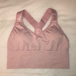Light pink long lined sports bra || Pink